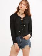 Shein Black Lace Up High Low Blouse