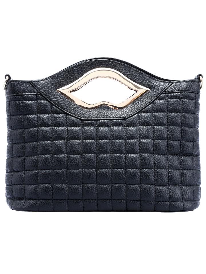 Shein Black Lip Plaid Pattern Satchel Bag