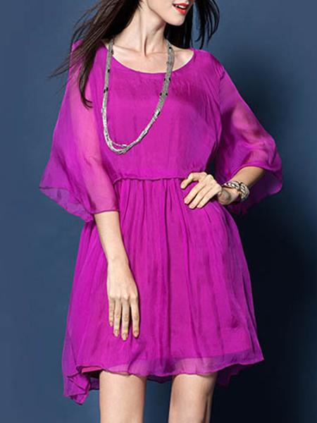 Shein Purple Batwing Sleeve A-line Dress