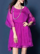 Shein Purple Batwing Sleeve A-line Dress