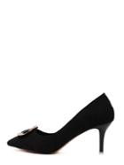 Shein Black Faux Suede Metal Buckle High Heeled Pumps