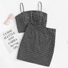 Shein Grid Print Zip Back Cami Top And Skirt Co-ord