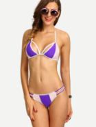 Shein Color Block Lace Trimmed Strappy Bikini Set