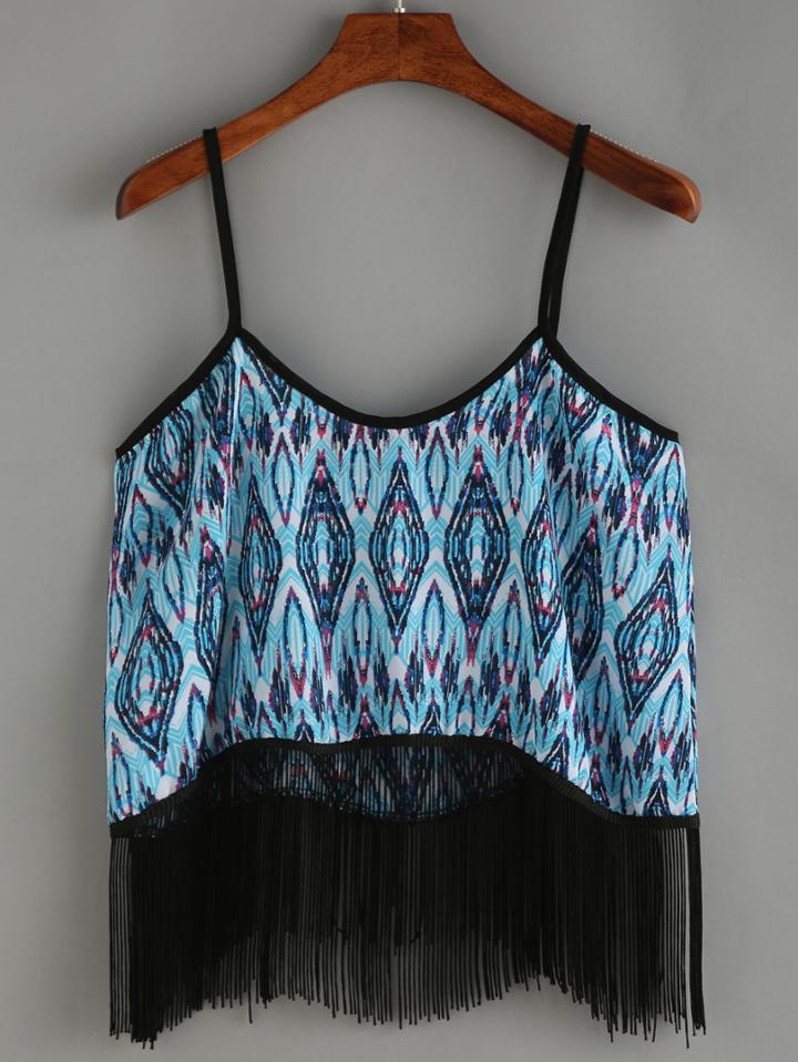 Shein Spaghetti Strap Geometric Print Fringe Cami Top