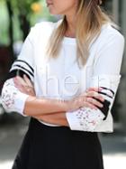 Shein White Crew Neck With Lace Blouse