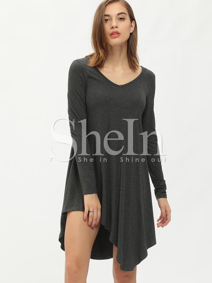 Shein V Neckline Asymmetrical Hem Dress
