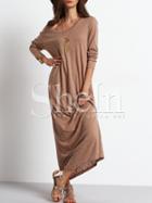Shein Apricot Scoop Neck Casual Maxi Dress