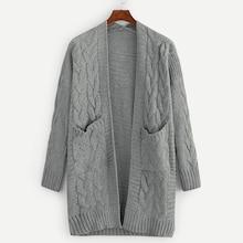 Shein Pocket Patched Cable Knit Cardigan
