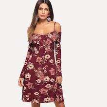 Shein Cold Shoulder Cross Wrap Front Floral Dress
