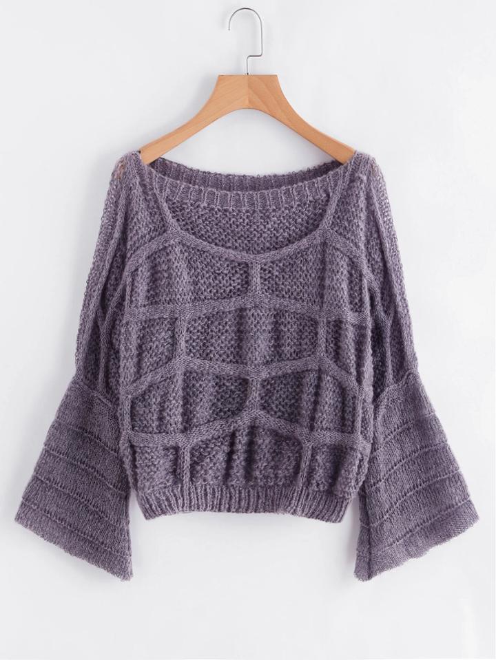 Shein Trumpet Sleeve Geo Textured Jumper