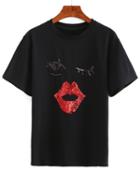 Shein Sequin Eyes & Lip T-shirt