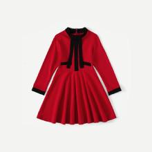 Shein Girls Contrast Trim Bow Detail Dress