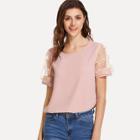 Shein Embroidered Mesh Sleeve Panel Blouse