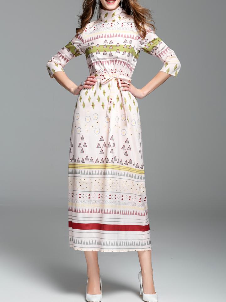Shein Multicolor Zigzag Print Tie-waist Maxi Dress
