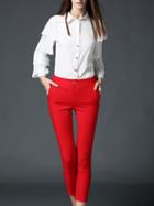 Shein White Lapel Ruffle Long Sleeve Top With Red Pant
