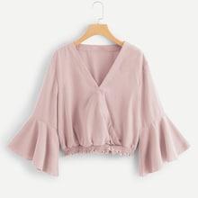 Shein Plus Wrap Bell Sleeve Solid Top