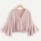 Shein Plus Wrap Bell Sleeve Solid Top