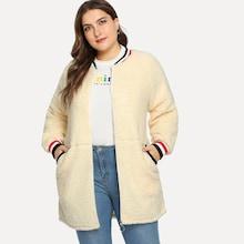 Shein Plus Contrast Trim Teddy Coat