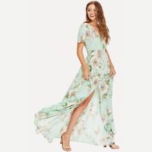 Shein Button Up V Neck Floral Maxi Dress