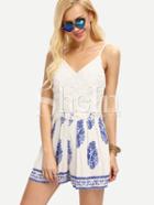 Shein Multicolor Print Spaghetti Strap Lace Patchwork Jumpsuit