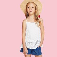 Shein Girls Eyelet Embroidered Ruffle Hem Cami Top