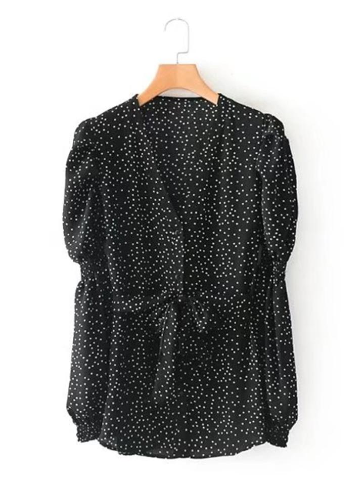 Shein Tied Detail Polka Dot Blouse