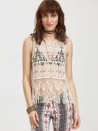 Shein Fringe Trim Hollow Out Crochet Tank Top