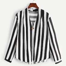 Shein Plus V-neck Striped Blouse