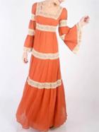 Shein Orange Boat Neck Bell Sleeve Maxi Dress