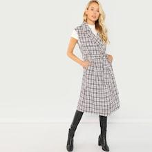 Shein Self Belted Plaid Wrap Vest Jacket