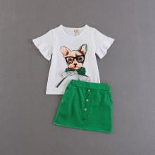 Shein Girls Dog Print Tee With Skirt