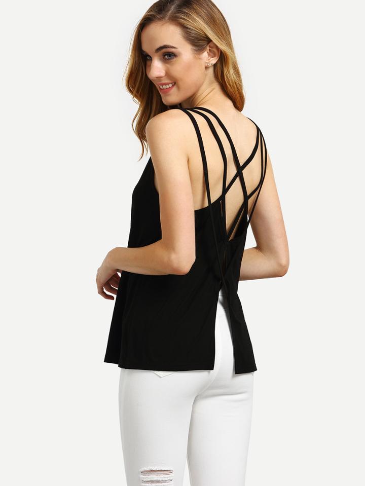 Shein Black Split Crisscross Back Tank Top
