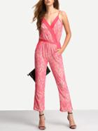 Shein Hot Pink Spaghetti Strap Lace Jumpsuit