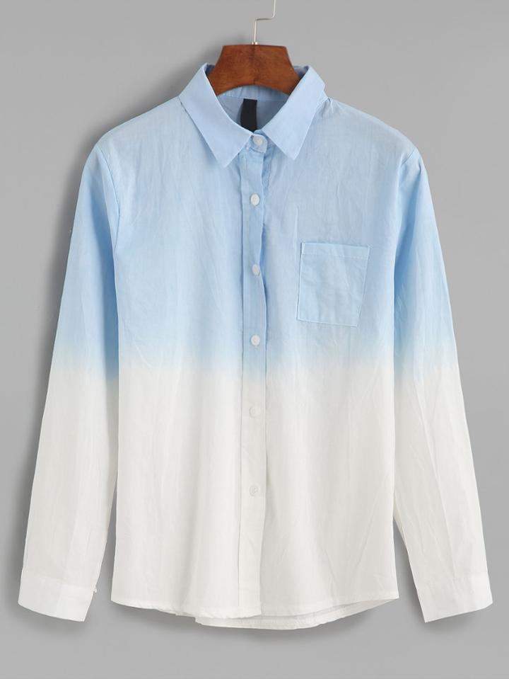 Shein Ombre Sharp Collar Pocket Shirt