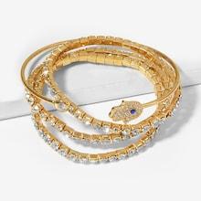 Shein Hand Detail Rhinestone Bracelet Set 4pcs
