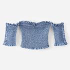 Shein Frill Trim Shirred Crop Denim Top