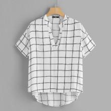 Shein V Cut Flowy Grid High Low Top