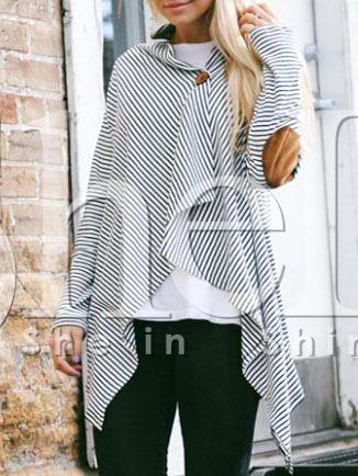 Shein White Striped Elbow Patch Asymmetric T-shirt