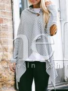 Shein White Striped Elbow Patch Asymmetric T-shirt