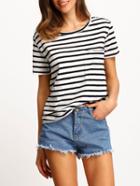 Shein Black Crew Neck Short Sleeve Striped T-shirt