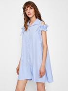 Shein Drawstring Frilled Cold Shoulder Swing Shirt Dress