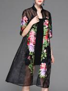 Shein Black Sheer Flowers Embroidered Dress