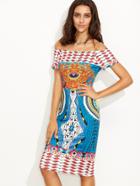 Shein Multicolor Print Off The Shoulder Pencil Dress