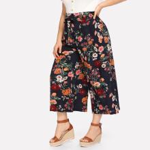 Shein Plus Self Belted Botanical Pants