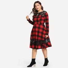 Shein Plus Contrast Lace Plaid Dress