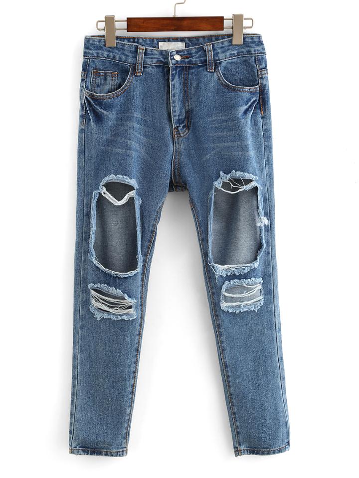 Shein Distressed Straight Jeans