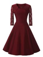 Shein Contrast Lace Sleeve Circle Dress