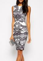 Rosewe Totem Print Round Neck Pencil Dress