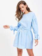 Shein Tie Sleeve O-ring Belt Detail Dress