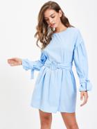 Shein Tie Sleeve O-ring Belt Detail Dress